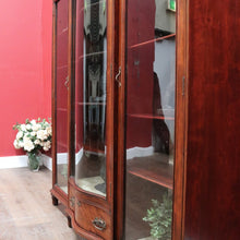 Load image into Gallery viewer, Antique Mahogany China Cabinet Three Glass Doors Curved Centre. B12977
