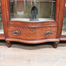 Load image into Gallery viewer, Antique Mahogany China Cabinet Three Glass Doors Curved Centre. B12977
