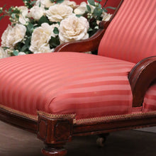Load image into Gallery viewer, Antique Australian Cedar Grandmother Chair with Coral Striped Upholstery. B12561
