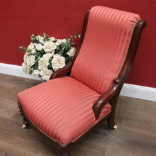 Load image into Gallery viewer, Antique Australian Cedar Grandmother Chair with Coral Striped Upholstery. B12561
