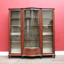 Load image into Gallery viewer, Antique Mahogany China Cabinet Three Glass Doors Curved Centre. B12977
