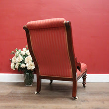 Load image into Gallery viewer, Antique Australian Cedar Grandmother Chair with Coral Striped Upholstery. B12561
