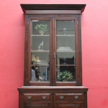Load image into Gallery viewer, Antique English Pine Two Height Bookcase Glass Upper Doors. B12963

