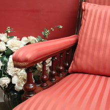 Load image into Gallery viewer, Antique Australian Cedar Grandfather Chair with striped coral-coloured fabric. B12560
