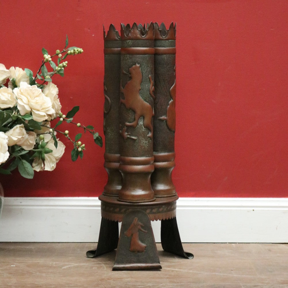 x SOLD WWI Trench Artwork/Art Shell Casing, Umbrella Holder or Door Stop. German Helmet with Eagle. B11339