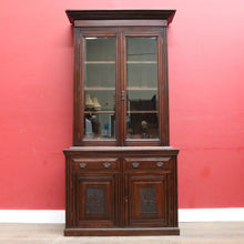 Load image into Gallery viewer, Antique English Pine Two Height Bookcase Glass Upper Doors. B12963
