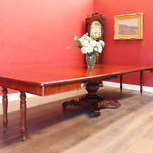Load image into Gallery viewer, Antique English Mahogany Dining Table 4 Leaves Pedestal Base c1880. B12973
