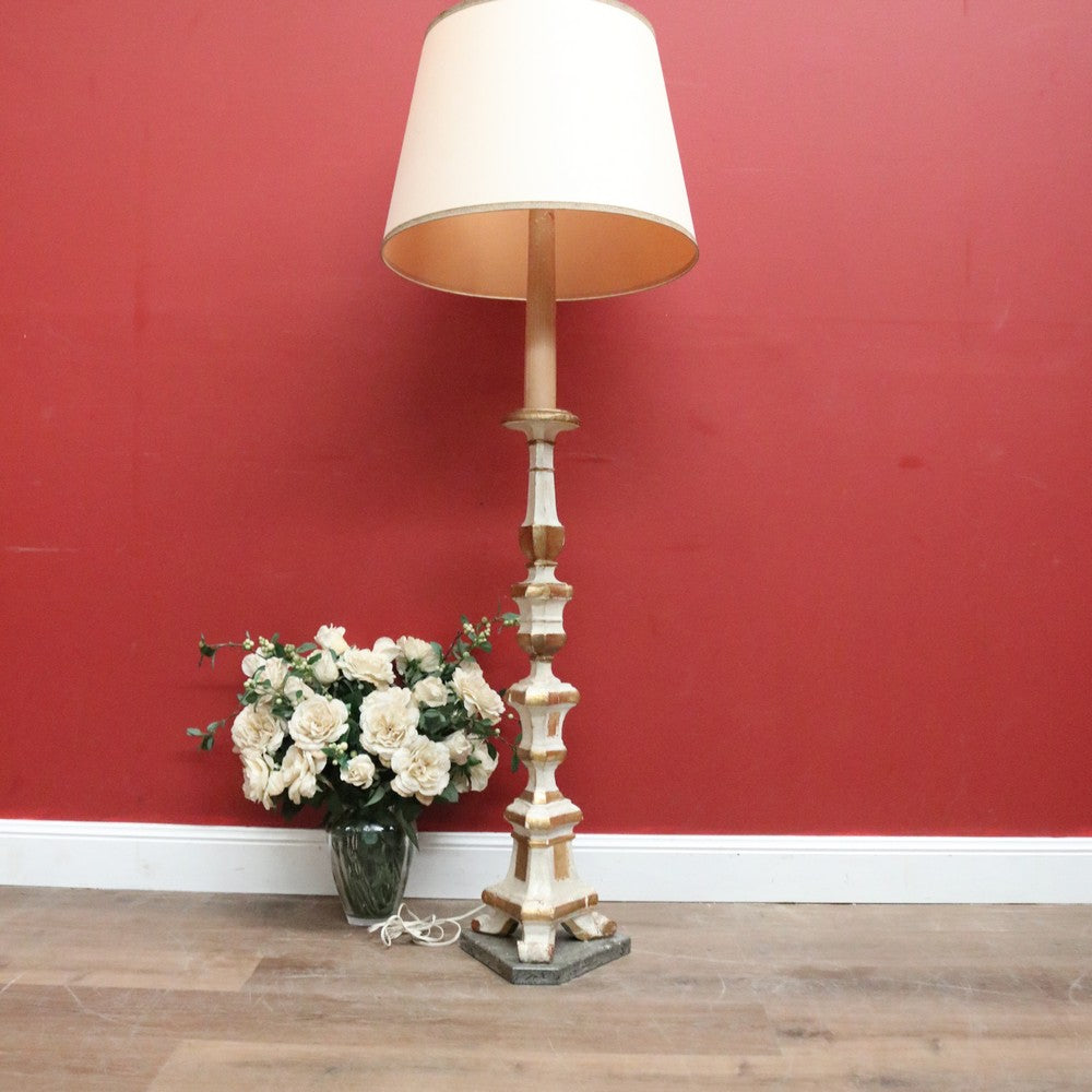 Gilt and Painted Antique French Standard Lamp and Shade, Floor Lamp and Shade. B11318