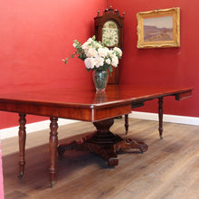 Load image into Gallery viewer, Antique English Mahogany Dining Table 4 Leaves Pedestal Base c1880. B12973
