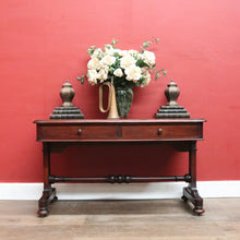 Load image into Gallery viewer, Antique Australian Cedar Hall Table – Two Drawers, Stretcher Base, Bun Feet. B12557
