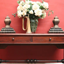 Load image into Gallery viewer, Antique Australian Cedar Hall Table – Two Drawers, Stretcher Base, Bun Feet. B12557

