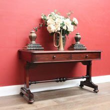 Load image into Gallery viewer, Antique Australian Cedar Hall Table – Two Drawers, Stretcher Base, Bun Feet. B12557
