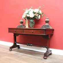 Load image into Gallery viewer, Antique Australian Cedar Hall Table – Two Drawers, Stretcher Base, Bun Feet. B12557

