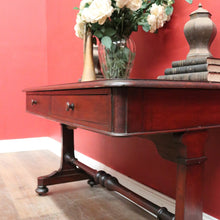 Load image into Gallery viewer, Antique Australian Cedar Hall Table – Two Drawers, Stretcher Base, Bun Feet. B12557

