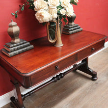 Load image into Gallery viewer, Antique Australian Cedar Hall Table – Two Drawers, Stretcher Base, Bun Feet. B12557
