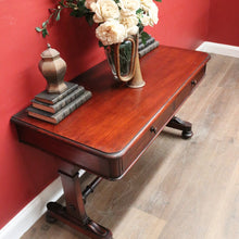Load image into Gallery viewer, Antique Australian Cedar Hall Table – Two Drawers, Stretcher Base, Bun Feet. B12557
