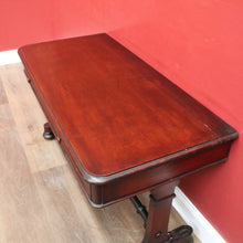 Load image into Gallery viewer, Antique Australian Cedar Hall Table – Two Drawers, Stretcher Base, Bun Feet. B12557
