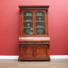 Load image into Gallery viewer, Antique Australian Cedar Secretaire Bookcase with Pull-out Writing Desk and Glass Doors. B12
