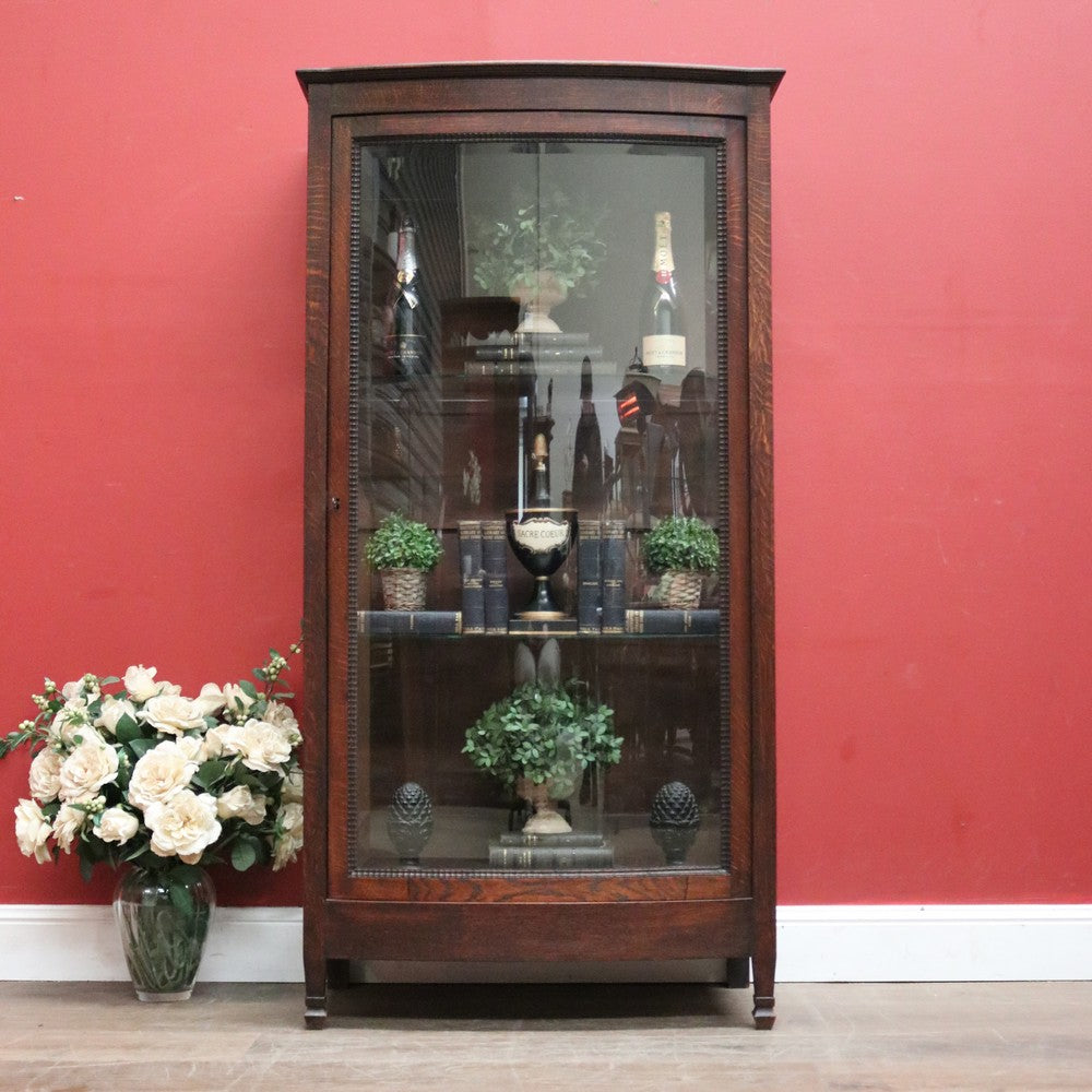 x SOLD Antique French Oak and Curved Glass Door China Cabinet or Display Cupboard. B12095