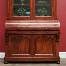 Load image into Gallery viewer, Antique Australian Cedar Secretaire Bookcase with Pull-out Writing Desk and Glass Doors. B12
