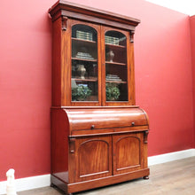 Load image into Gallery viewer, Antique Australian Cedar Secretaire Bookcase with Pull-out Writing Desk and Glass Doors. B12
