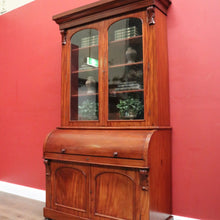 Load image into Gallery viewer, Antique Australian Cedar Secretaire Bookcase with Pull-out Writing Desk and Glass Doors. B12
