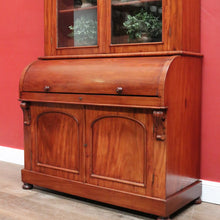 Load image into Gallery viewer, Antique Australian Cedar Secretaire Bookcase with Pull-out Writing Desk and Glass Doors. B12
