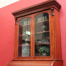 Load image into Gallery viewer, Antique Australian Cedar Secretaire Bookcase with Pull-out Writing Desk and Glass Doors. B12
