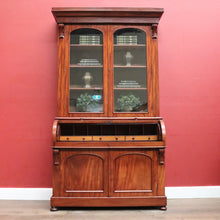 Load image into Gallery viewer, Antique Australian Cedar Secretaire Bookcase with Pull-out Writing Desk and Glass Doors. B12
