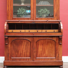 Load image into Gallery viewer, Antique Australian Cedar Secretaire Bookcase with Pull-out Writing Desk and Glass Doors. B12
