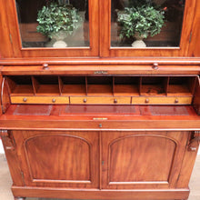 Load image into Gallery viewer, Antique Australian Cedar Secretaire Bookcase with Pull-out Writing Desk and Glass Doors. B12
