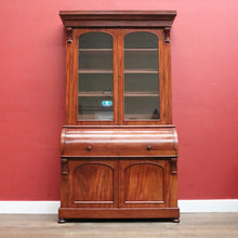 Load image into Gallery viewer, Antique Australian Cedar Secretaire Bookcase with Pull-out Writing Desk and Glass Doors. B12
