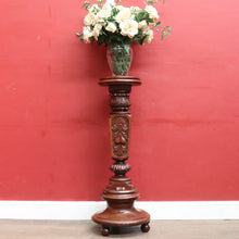 Load image into Gallery viewer, Vintage Oak Pedestal Jardiniere Carved Victorian Style Stand. B12967
