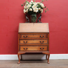 Load image into Gallery viewer, English Oak Writing Bureau Drop Front Desk Carved Detail c1930. B12984
