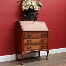 Load image into Gallery viewer, English Oak Writing Bureau Drop Front Desk Carved Detail c1930. B12984

