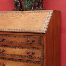 Load image into Gallery viewer, English Oak Writing Bureau Drop Front Desk Carved Detail c1930. B12984
