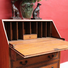 Load image into Gallery viewer, English Oak Writing Bureau Drop Front Desk Carved Detail c1930. B12984
