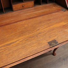 Load image into Gallery viewer, English Oak Writing Bureau Drop Front Desk Carved Detail c1930. B12984
