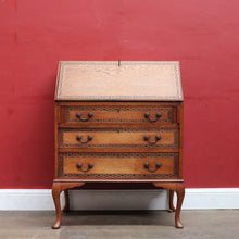 Load image into Gallery viewer, English Oak Writing Bureau Drop Front Desk Carved Detail c1930. B12984
