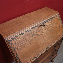 Load image into Gallery viewer, English Oak Writing Bureau Drop Front Desk Carved Detail c1930. B12984
