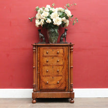 Load image into Gallery viewer, Antique Burr Walnut Hall Cabinet Faux Drawers Columns Bun Feet. B12974
