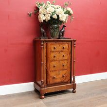 Load image into Gallery viewer, Antique Burr Walnut Hall Cabinet Faux Drawers Columns Bun Feet. B12974
