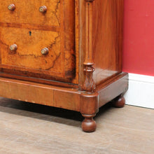 Load image into Gallery viewer, Antique Burr Walnut Hall Cabinet Faux Drawers Columns Bun Feet. B12974
