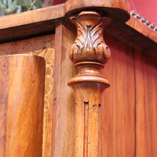 Load image into Gallery viewer, Antique Burr Walnut Hall Cabinet Faux Drawers Columns Bun Feet. B12974
