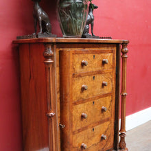 Load image into Gallery viewer, Antique Burr Walnut Hall Cabinet Faux Drawers Columns Bun Feet. B12974
