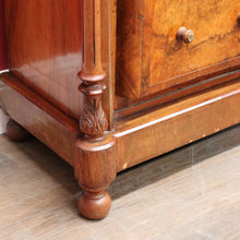 Load image into Gallery viewer, Antique Burr Walnut Hall Cabinet Faux Drawers Columns Bun Feet. B12974
