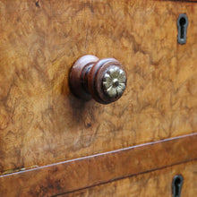 Load image into Gallery viewer, Antique Burr Walnut Hall Cabinet Faux Drawers Columns Bun Feet. B12974
