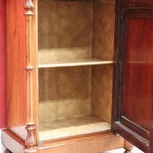 Load image into Gallery viewer, Antique Burr Walnut Hall Cabinet Faux Drawers Columns Bun Feet. B12974

