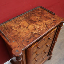 Load image into Gallery viewer, Antique Burr Walnut Hall Cabinet Faux Drawers Columns Bun Feet. B12974
