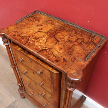 Load image into Gallery viewer, Antique Burr Walnut Hall Cabinet Faux Drawers Columns Bun Feet. B12974
